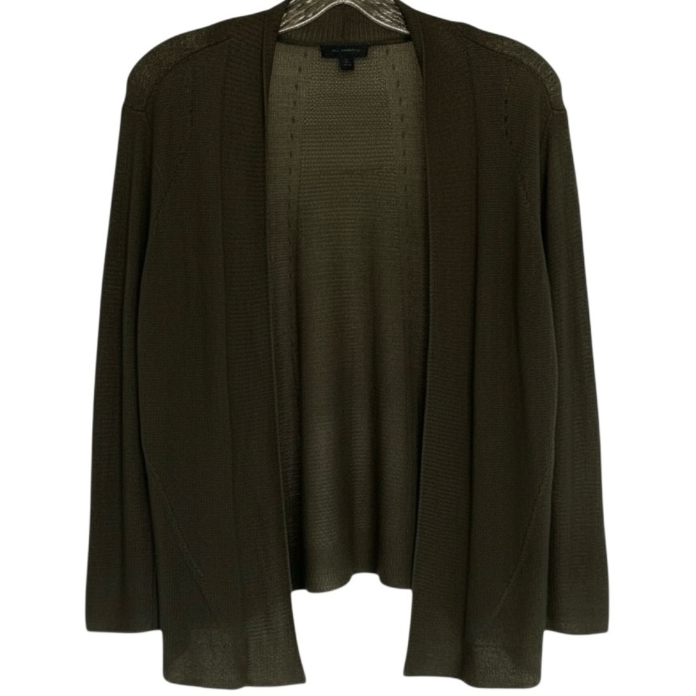 Worthington XL Lightweight Dark Olive Green Open Front Knit Cardigan Sweater - Picture 2 of 10